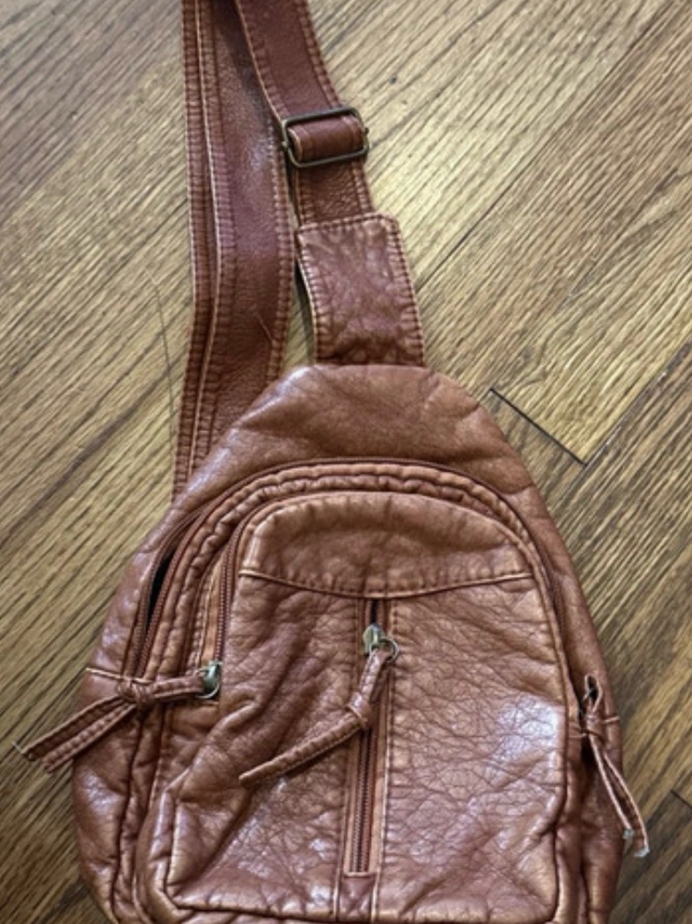 Brown Leather Crossbody Sling Bag - Casual Everyday